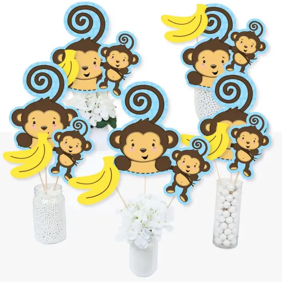 Big Dot of Happiness Blue Monkey Boy - Baby Shower or Birthday Party Centerpiece Sticks - Table Toppers - Set of 15 {3}