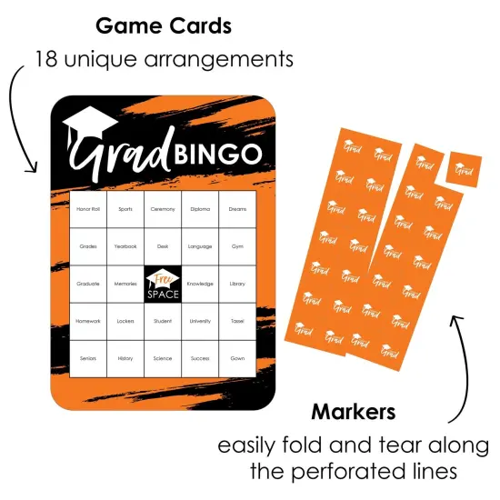 Big Dot of Happiness Orange Grad - Best is Yet to Come - Bingo Cards and Markers - Orange Graduation Party Shaped Bingo Game - Set of 18 {3}