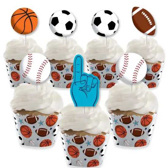 Big Dot of Happiness Go, Fight, Win - Sports - Cupcake Decoration - Baby Shower or Birthday Party Cupcake Wrappers and Treat Picks Kit - Set of 24 {1}