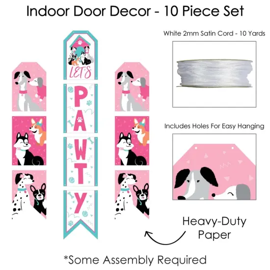Big Dot of Happiness Pawty Like a Puppy Girl - Hanging Vertical Paper Door Banners - Pink Dog Baby Shower Birthday Party Wall Kit - Indoor Door Decor {6}