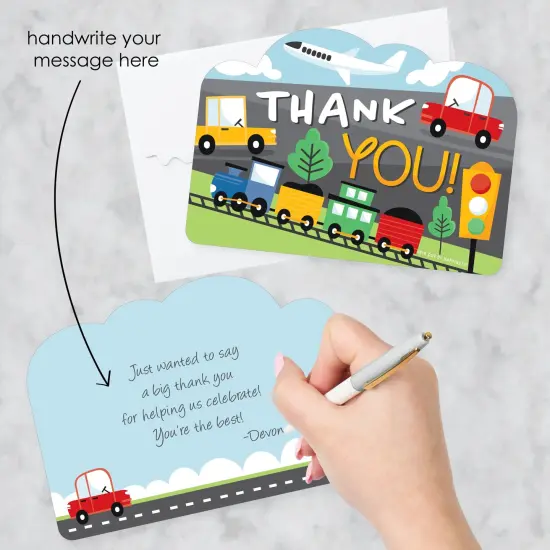 Big Dot of Happiness Cars, Trains, and Airplanes - Shaped Thank You Cards - Transportation Birthday Party Thank You Note Cards with Envelopes - 12 Ct {3}