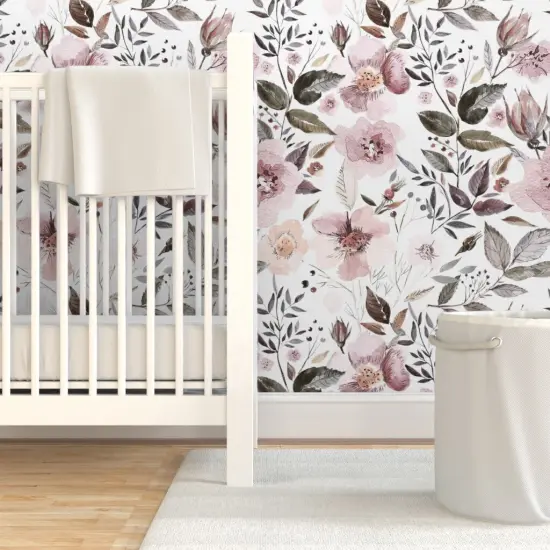 Pre-Pasted Wallpaper 2FT Wide Floral Pastel Botanical Nature Roses Custom Pre-pasted Wallpaper by Spoonflower {7}
