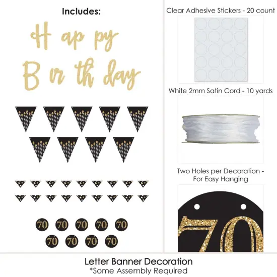 Big Dot of Happiness Adult 70th Birthday - Gold - Birthday Party Letter Banner Decor - 36 Cutouts & No-Mess Real Gold Glitter Happy Birthday Letters {4}