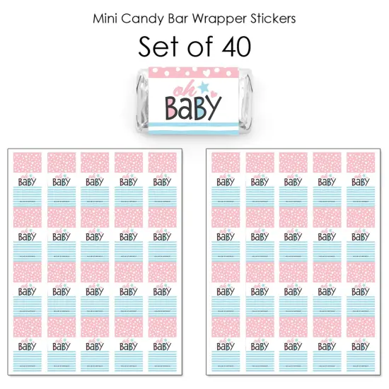 Big Dot of Happiness Baby Gender Reveal - Mini Candy Bar Wrapper Stickers - Team Boy or Girl Party Small Favors - 40 Count {4}