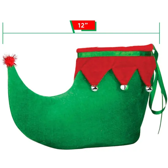Red Green Elf Shoes - Red and Green Velvet Holiday Elf Feet Slippers with Jingle Bells for Adults and Kids {6}