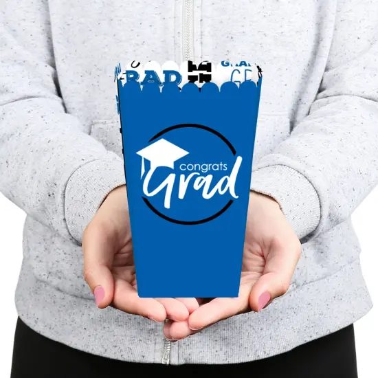Big Dot of Happiness Blue Graduation Party Favor Popcorn Treat Boxes - Set of 12 {6}