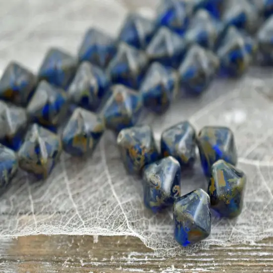 *17* 11mm Capri Blue Picasso Lantern Bicone Beads {2}