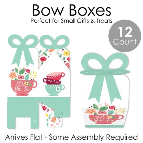 Big Dot of Happiness Floral Let's Par-Tea - Square Favor Gift Boxes - Garden Tea Party Bow Boxes - Set of 12 {7}