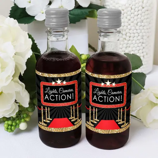 Big Dot of Happiness Red Carpet - Mini Wine and Champagne Bottle Label Stickers - Movie Night Party Favor Gift for Women and Men - Set of 16 {6}