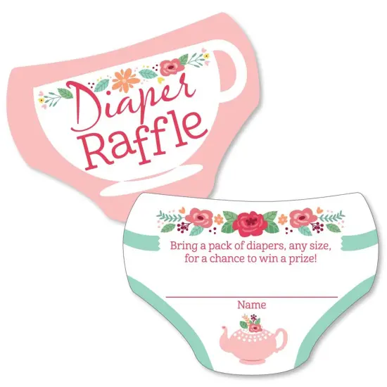 Big Dot of Happiness Floral Let's Par-Tea - Diaper Shaped Raffle Ticket Inserts - Garden Tea Party Baby Shower Diaper Raffle Game - Set of 24 {1}