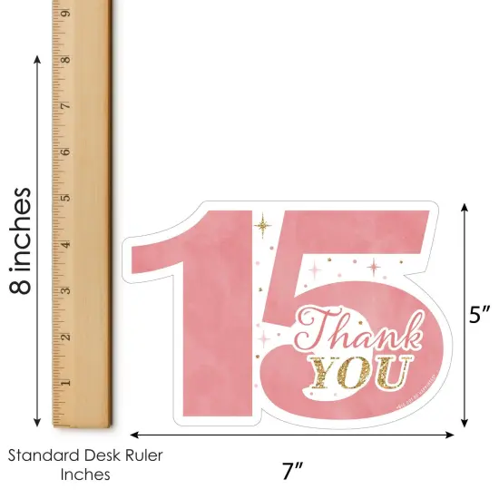 Big Dot of Happiness Mis Quince Anos - Shaped Thank You Cards - Quinceanera Sweet 15 Birthday Party Thank You Note Cards with Envelopes - Set of 12 {7}