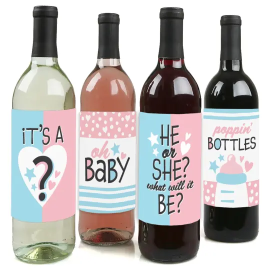 Big Dot of Happiness Baby Gender Reveal - Team Boy or Girl Party Decorations for Women and Men - Wine Bottle Label Stickers - Set of 4 {1}