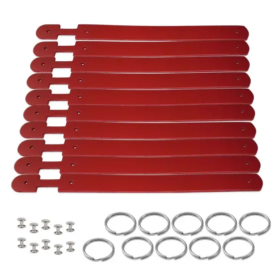 Blank Leather Keychains &ndash; DIY Engraving Kit, Pack of 10 (&frac34;" x 4.5") Red {1}