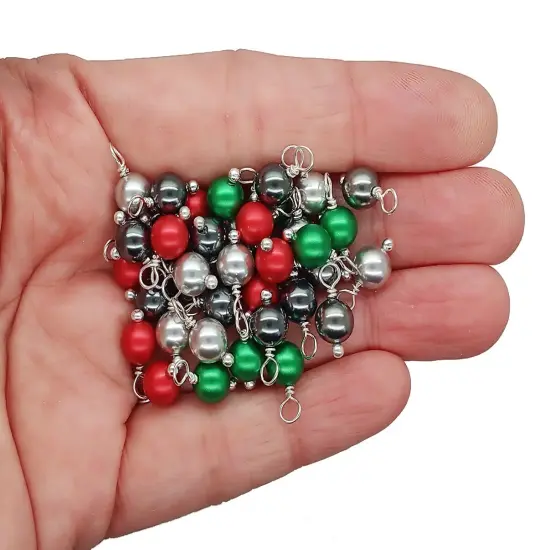 Crystal Charms Mix, 20 pc Dark Christmas Pearl Dangles, Green Red and Gray, Adorabilities {3}