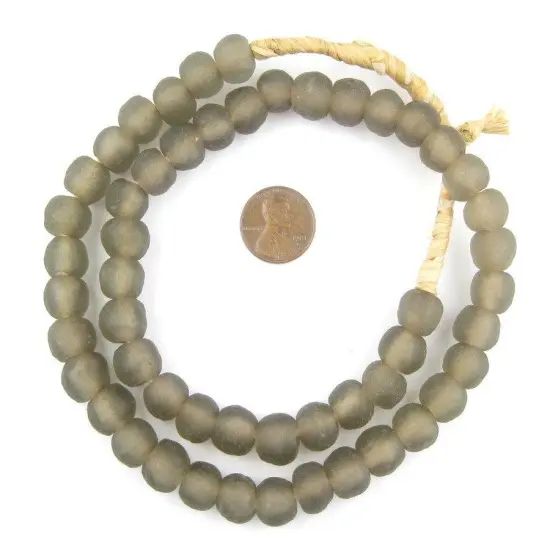 The Bead Chest African Recycled Glass Beads, 11mm - Full Strand Eco-Friendly Fair Trade Sea Glass Beads from Ghana Handmade Ethnic Round Spherical Tribal Boho Krobo Spacer Beads Groundhog Grey {1}