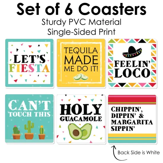 Big Dot of Happiness Let's Fiesta - Funny Fiesta Decorations - Drink Coasters - Set of 6 {6}