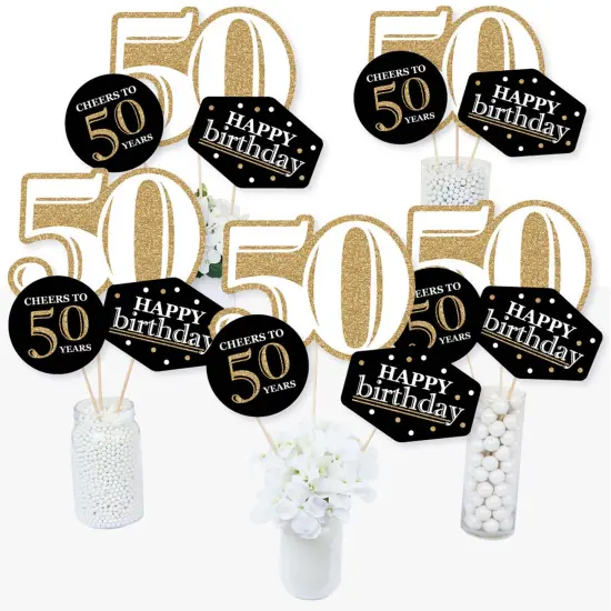 Big Dot of Happiness Adult 50th Birthday - Gold - Birthday Party Centerpiece Sticks - Table Toppers - Set of 15 {3}