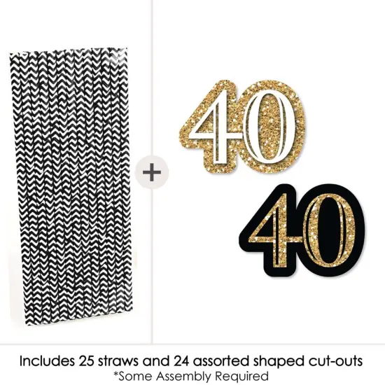 Big Dot of Happiness Adult 40th Birthday - Gold - Paper Straw Decor - Birthday Party Striped Decorative Straws - Set of 24 {4}
