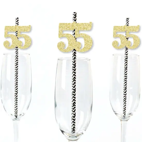 Big Dot of Happiness Gold Glitter 55 Party Straws - No-Mess Real Gold Glitter Cut-Out Numbers & Decorative 55th Birthday Party Paper Straws - 24 Ct {1}