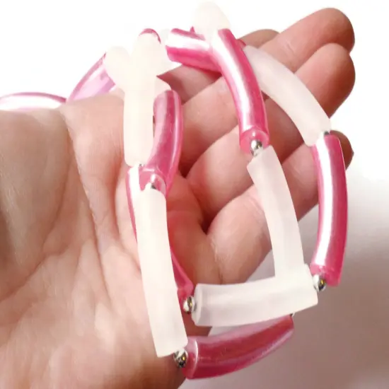 19 1/2 Inch Twisted Two Strand Pink and White Beaded Necklace Vintage New Old Stock Necklace {3}