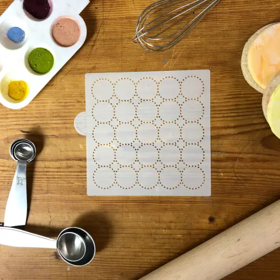 Dotted Circles All Over Cookie & Craft Stencil | CM084 by Designer Stencils | Cookie Decorating Tools | Baking Stencils for Royal Icing, Airbrush, Dusting Powder | Craft Stencils for Canvas, Paper, Wood | Reusable Food Grade Stencil {2}