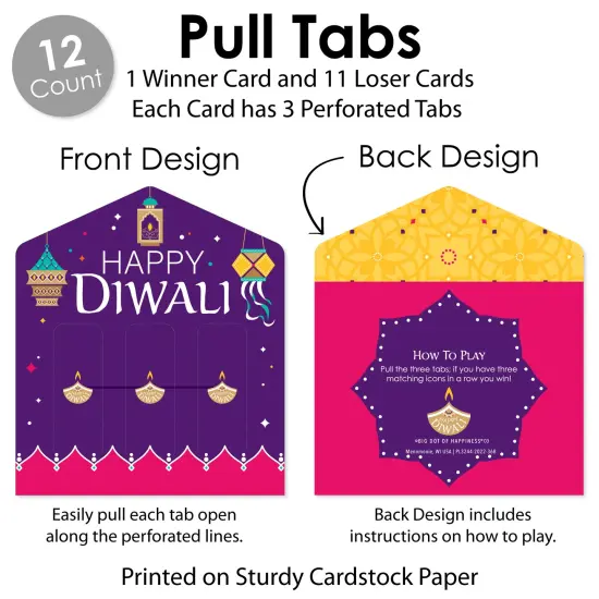 Big Dot of Happiness Happy Diwali - Festival of Lights Party Game Pickle Cards - Pull Tabs 3-in-a-Row - Set of 12 {6}