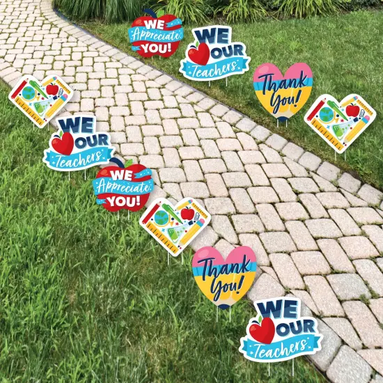 Big Dot of Happiness Thank You Teachers - Apple, Pencil, and Heart Lawn Decorations - Outdoor Teacher Appreciation Yard Decorations - 10 Piece {1}