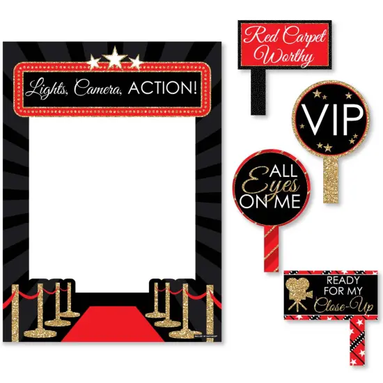 Big Dot of Happiness Red Carpet - Movie Night Party Selfie Photo Booth Picture Frame and Props - Printed on Sturdy Material {7}