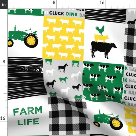 Various Fabrics by the Yard or Fat Quarter Farm Life Wholecloth Green Yellow Black Woodgrain Patchwork Horse Plaid Quilt Themed Cows Horses Custom Printed Fabric by Spoonflower {2}