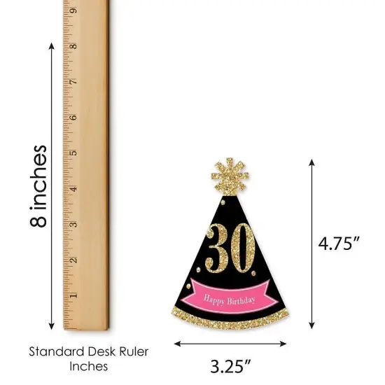 Big Dot of Happiness Chic 30th Birthday - Pink, Black and Gold - Mini Cone Birthday Party Hats - Small Little Party Hats - Set of 8 {7}