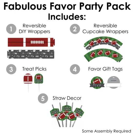 Big Dot of Happiness End Zone - Football - Baby Shower or Birthday Party Favors and Cupcake Kit - Fabulous Favor Party Pack - 100 Pieces {3}