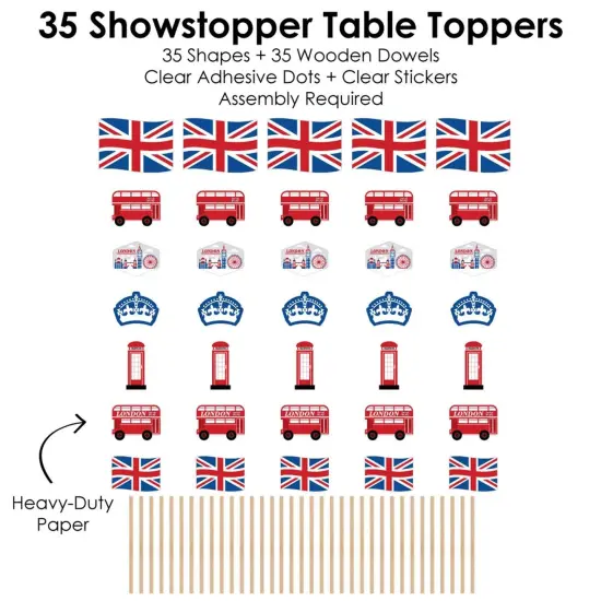 Big Dot of Happiness Cheerio, London - British UK Party Centerpiece Sticks - Showstopper Table Toppers - 35 Pieces {7}