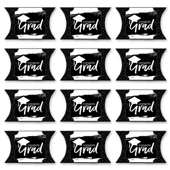 Big Dot of Happiness Black and White Grad - Best is Yet to Come - Favor Gift Boxes - Black and White Graduation Party Large Pillow Boxes - Set of 12 {6}