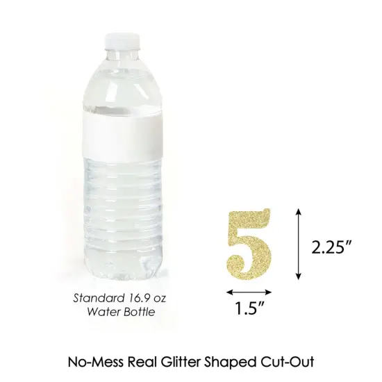 Big Dot of Happiness Gold Glitter 5 - No-Mess Real Gold Glitter Cut-Out Numbers - 5th Birthday Party Confetti - Set of 24 {4}