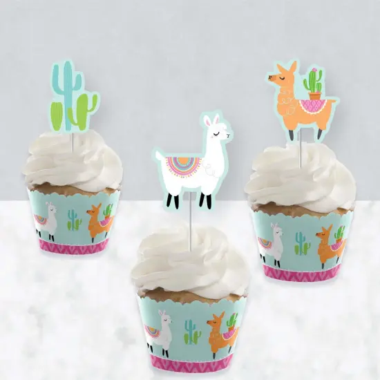 Big Dot of Happiness Whole Llama Fun - Cupcake Decoration - Llama Fiesta Baby Shower or Birthday Party Cupcake Wrappers & Treat Picks Kit - Set of 24 {4}