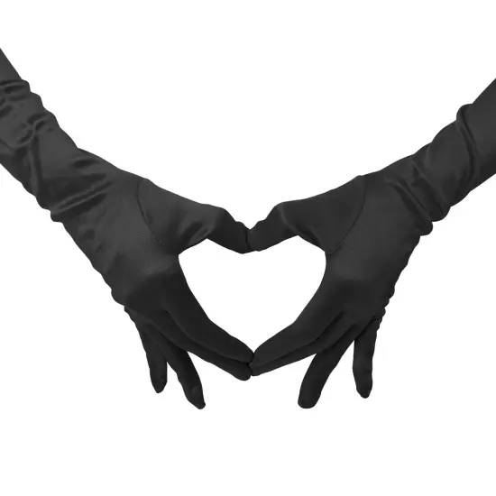 Black Satin Opera Gloves - Roaring 20's Fancy Flapper Elbow Gloves - 1 Pair {5}