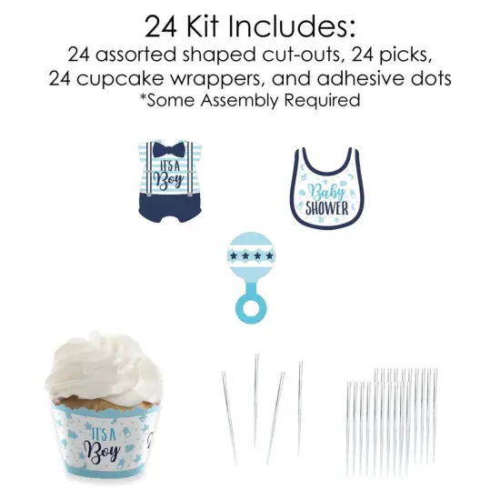 Big Dot of Happiness It's a Boy - Cupcake Decoration - Blue Baby Shower Cupcake Wrappers and Treat Picks Kit - Set of 24 {6}