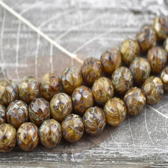 12mm Camel Beige Travertine Fire Polished Round Beads {5}