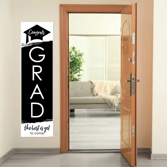Big Dot of Happiness Black and White Graduation Party Door Decoration - Vertical Banner {7}