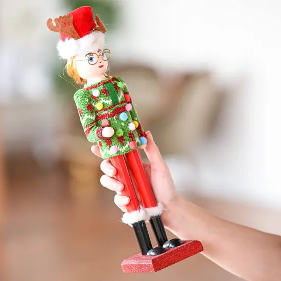 Ornativity Christmas Ugly Sweater Nutcracker &ndash; Red and Green Wooden Nutcracker Woman with an Ugly Sweater and Reindeer Hat Xmas Themed Holiday Nut Cracker Doll Figure Decorations {5}