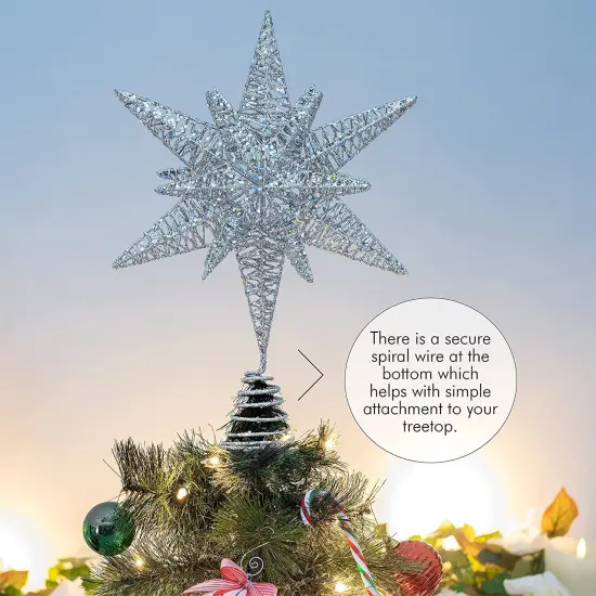 Ornativity Silver Star Tree Topper – Christmas Silver 3D Glitter Star Ornament Treetop Decoration {3}