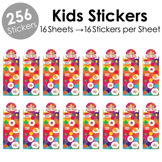 Big Dot of Happiness Holi Hai - Festival of Colors Party Favor Kids Stickers - 16 Sheets - 256 Stickers {3}