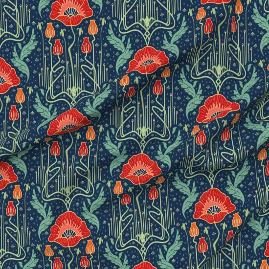 Various Fabrics by the Yard or Fat Quarter Art Nouveau Whimsical Floral Vintage Inspired Red Poppies Luxe Deco Custom Printed Fabric by Spoonflower {6}