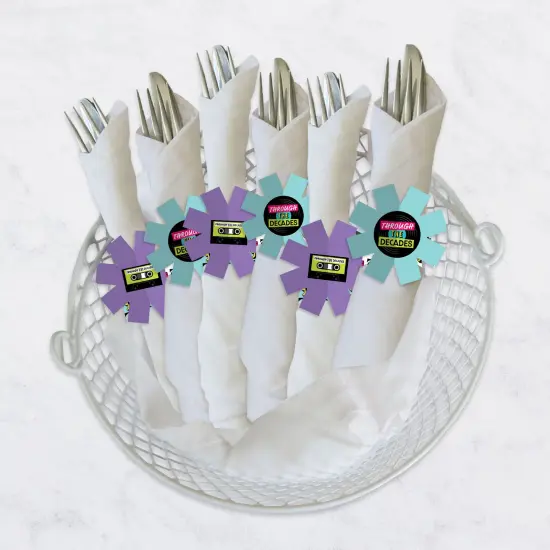 Big Dot of Happiness Through the Decades - 50s, 60s, 70s, 80s, and 90s Party Paper Napkin Holder - Napkin Rings - Set of 24 {4}