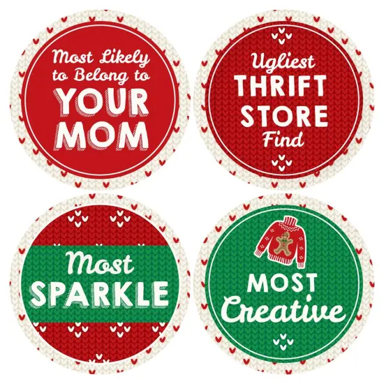 Big Dot of Happiness Ugly Sweater Contest Awards - Holiday and Christmas Party Funny Name Tags - Party Badges Sticker Set of 12 {6}