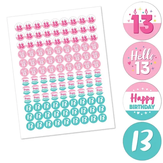 Big Dot of Happiness Girl 13th Birthday - Official Teenager Birthday Party Round Candy Sticker Favors - Labels Fits Chocolate Candy (1 sheet of 108) {3}