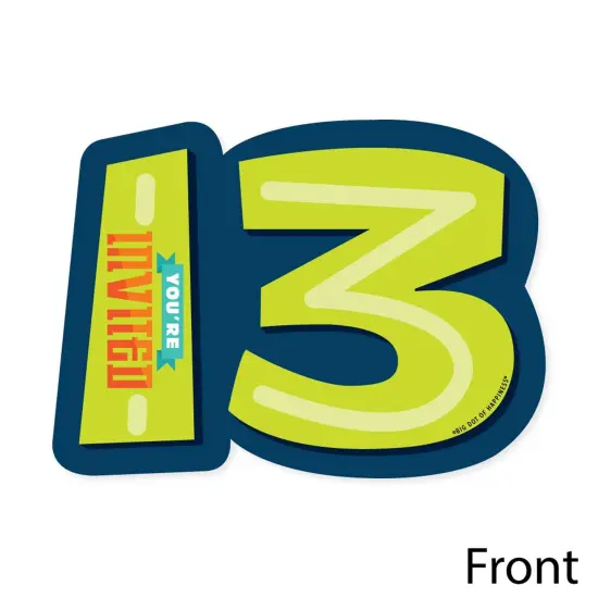 Big Dot of Happiness Boy 13th Birthday - Shaped Fill-In Invitations - Official Teenager Birthday Party Invitation Cards with Envelopes - Set of 12 {4}