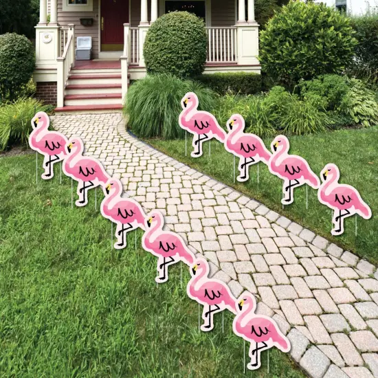 Big Dot of Happiness Pink Flamingo - Lawn Decorations - Tropical Summer Outdoor Yard Party Decorations - 10 Piece {1}