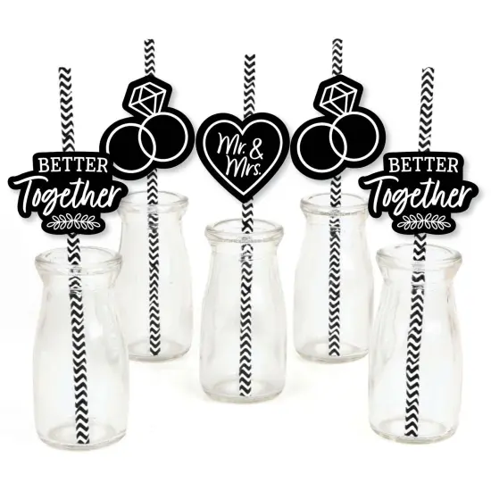 Big Dot of Happiness Mr. and Mrs. - Paper Straw Decor - Black and White Wedding or Bridal Shower Striped Decorative Straws - Set of 24 {1}