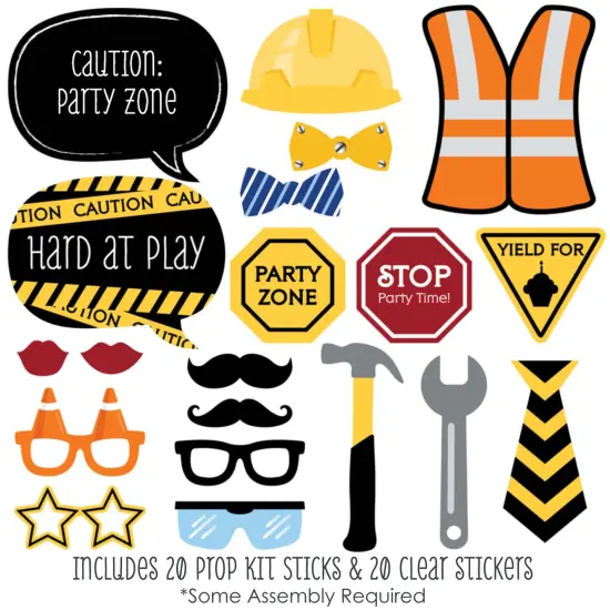 Big Dot of Happiness Construction Truck - Photo Booth Props Kit - 20 Count {3}